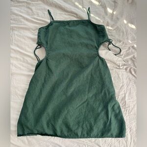 Aerie Green Linen Side Cutout Mini Dress